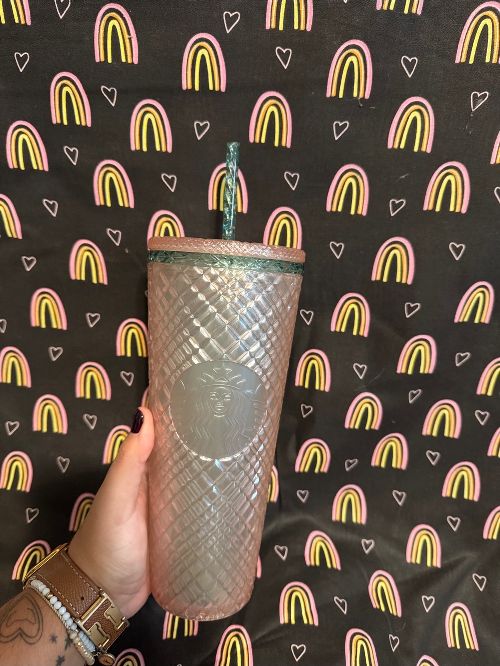 Starbucks Summer 2023 Pearl Pink Jeweled Venti (24oz) cold cup tumbler
